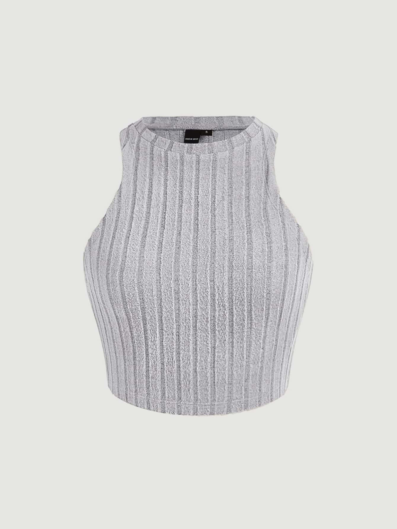 SHEIN MOD Solid Ribbed Knit Tank Top - Light Grey - View 1