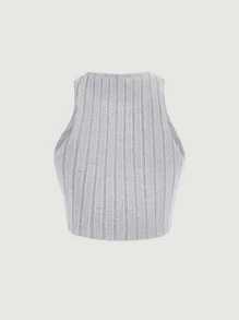 SHEIN MOD Solid Ribbed Knit Tank Top - Light Grey - View 5