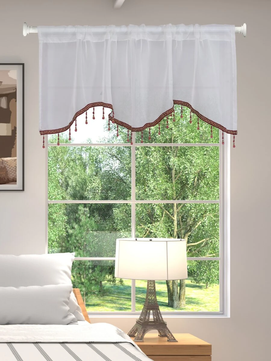 1pc Bead Tassel Decor Window Valance - Red and White - View 1