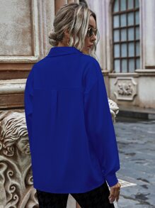SHEIN LUNE Camisa de hombros caídos con botón unicolor