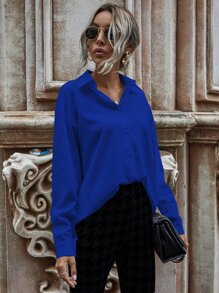 SHEIN LUNE Camisa de hombros caídos con botón unicolor