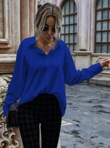 SHEIN LUNE Camisa de hombros caídos con botón unicolor