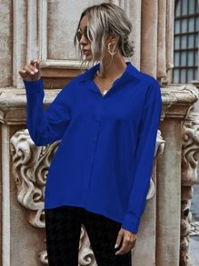 SHEIN LUNE Camisa de hombros caídos con botón unicolor