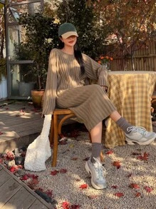 DAZY Solid Raglan Sleeve Jumper Dress - Khaki - View 6