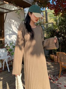 DAZY Solid Raglan Sleeve Jumper Dress - Khaki - View 7