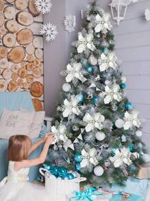 6pcs Christmas Artificial Flower With Clip - White - View 1