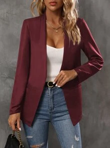 SHEIN LUNE Solid Open Front Blazer - Burgundy - View 1