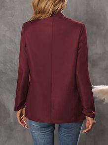 SHEIN LUNE Solid Open Front Blazer - Burgundy - View 2