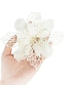 6pcs Christmas Artificial Flower With Clip - White - View 6