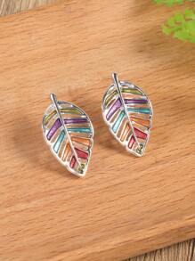 樹葉設計耳釘 - 彩色 - 查看 3