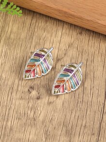 樹葉設計耳釘 - 彩色 - 查看 5