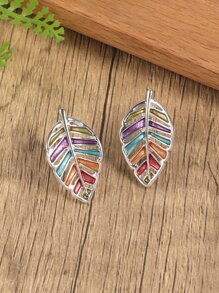 樹葉設計耳釘 - 彩色 - 查看 9