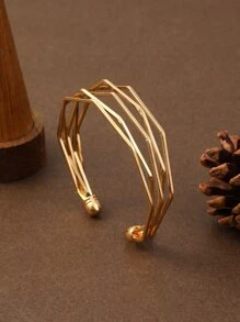 Hollow Out Cuff Bangle - Yellow Gold - View 2