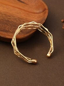 Hollow Out Cuff Bangle - Yellow Gold - View 3