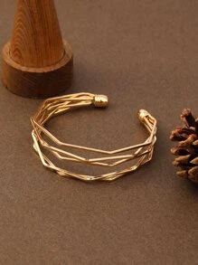 Hollow Out Cuff Bangle - Yellow Gold - View 4