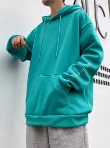 Manfinity Nam Lỏng lẻo phù hợp Hoodie Với Nhiệt Chất vải , Đồ họa Chữ cái , Túi kangaroo , Thả vai Và Dây rút - màu xanh lá - Xem 2
