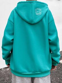 Manfinity Nam Lỏng lẻo phù hợp Hoodie Với Nhiệt Chất vải , Đồ họa Chữ cái , Túi kangaroo , Thả vai Và Dây rút - màu xanh lá - Xem 4