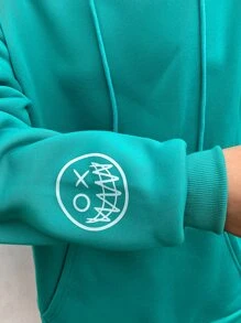 Manfinity Nam Lỏng lẻo phù hợp Hoodie Với Nhiệt Chất vải , Đồ họa Chữ cái , Túi kangaroo , Thả vai Và Dây rút - màu xanh lá - Xem 6