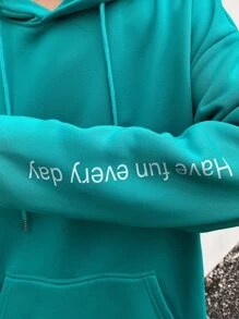 Manfinity Nam Lỏng lẻo phù hợp Hoodie Với Nhiệt Chất vải , Đồ họa Chữ cái , Túi kangaroo , Thả vai Và Dây rút - màu xanh lá - Xem 7