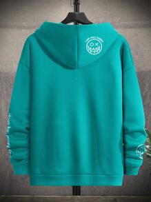 Manfinity Nam Lỏng lẻo phù hợp Hoodie Với Nhiệt Chất vải , Đồ họa Chữ cái , Túi kangaroo , Thả vai Và Dây rút - màu xanh lá - Xem 1