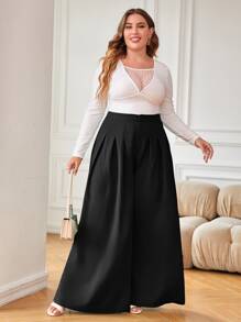 Reflora Plus High Waist Plicated Detail Wide Leg Pants - Black - View 4