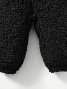 SHEIN Baby Girl's Front Zipper Velvet Jumpsuit And Hat, Comfortable, Cute, Sweet And Suitable For Summer - Black - View 6