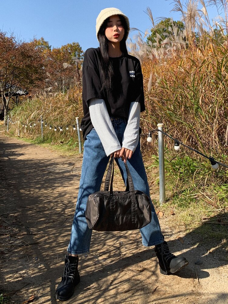 Striped Print Drop Shoulder 2 In 1 Tee