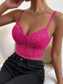 Chiquease Lace Bustier Crop Cami Top - Hot Pink - View 5