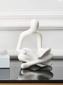 1pc Abstract Human Reading Statue Resin Sculpture, Suitable For Office Decoration, Graduation Decoration, Bedroom Decor, Birthday Gift, Room Decoration, Teacher Gift, Mother's Day Gift - White - View 4