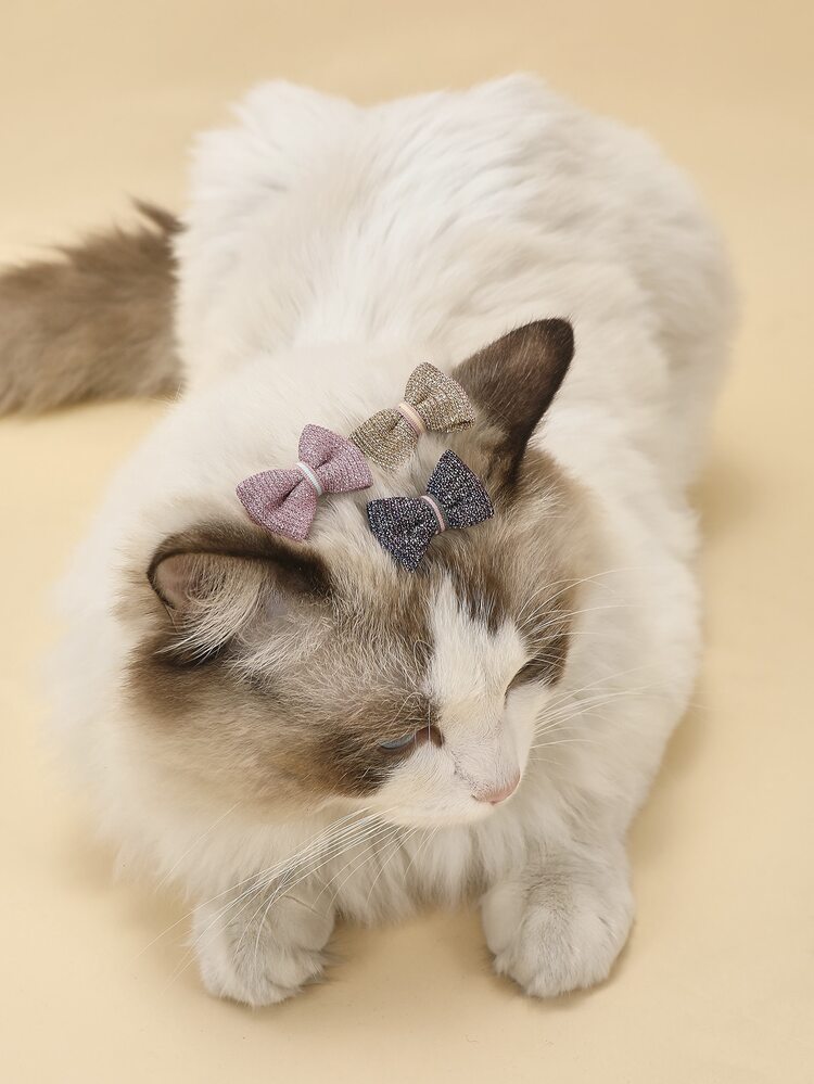 3入組蝴蝶結裝飾寵物毛髮夾 - 彩色 - 查看 2