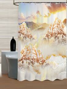 Mountain Print Waterproof Shower Curtain - Multicolor - View 1