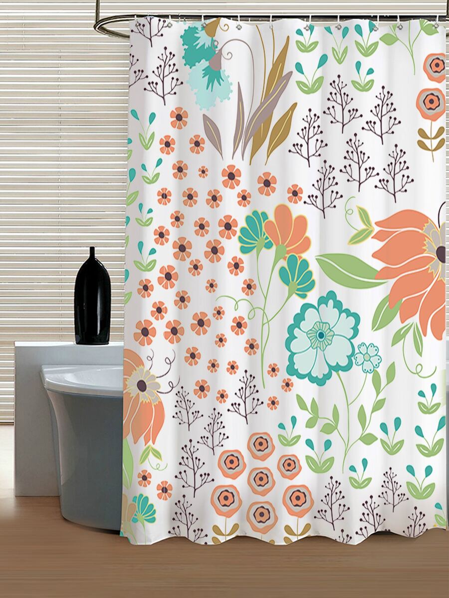 Floral Print Waterproof Shower Curtain - Multicolor - View 1