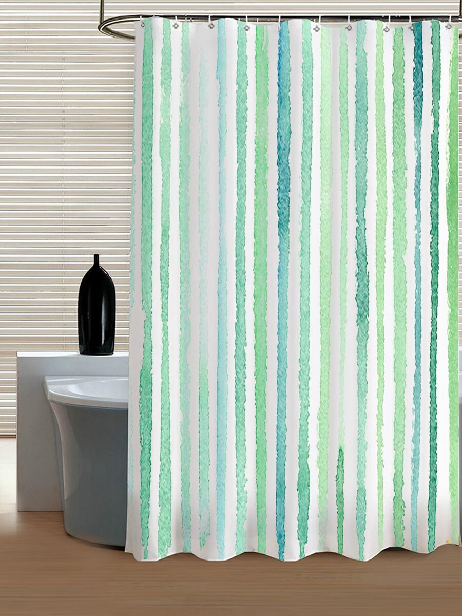 Cortina de ducha con estampado de rayas impermeable - Multicolor - Ver 1