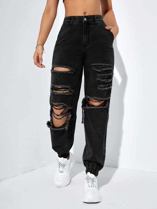 SHEIN Ripped Cut Out Jogger Jeans SHEIN USA