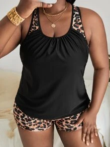 Swim Lushoire Tankini in hoa cỡ lớn 2025 mùa hè - màu đen - Xem 2