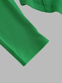 SHEIN MOD 大圓領前接縫T恤 - 綠色 - 查看 4