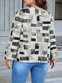 EMERY ROSE Plus Geo Print Lantern Sleeve Blouse - Multicolor - View 2