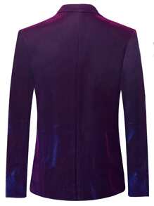 Men Lapel Collar Glitter Blazer - Purple - View 2