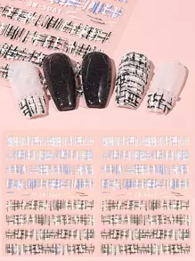FULL BEAUTY 2 miếng dán móng tay bằng len dập nổi 5D họa tiết kẻ caro để tự làm móng. - Nhiều màu - Xem 1