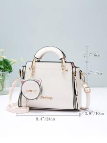 防水、輕巧、商務休閒字母裝飾方形包帶包飾適合青少年女孩女大學生、菜鳥和白領非常適合辦公室、大學、工作、商務、通勤 - 白色 - 查看 5