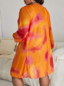Plus Size Tie Dye Bikini Set With Kimono Summer Beach - Orange - View 2