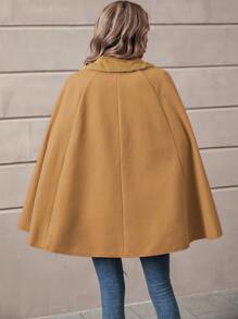 Double Breasted Cloak Sleeve Overcoat - Khaki - View 2