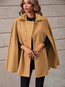 Double Breasted Cloak Sleeve Overcoat - Khaki - View 6