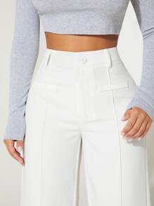 SHEIN PETITE Pantalones tipo vestido de cintura alta y pierna ancha para verano - Blanco - Ver 5