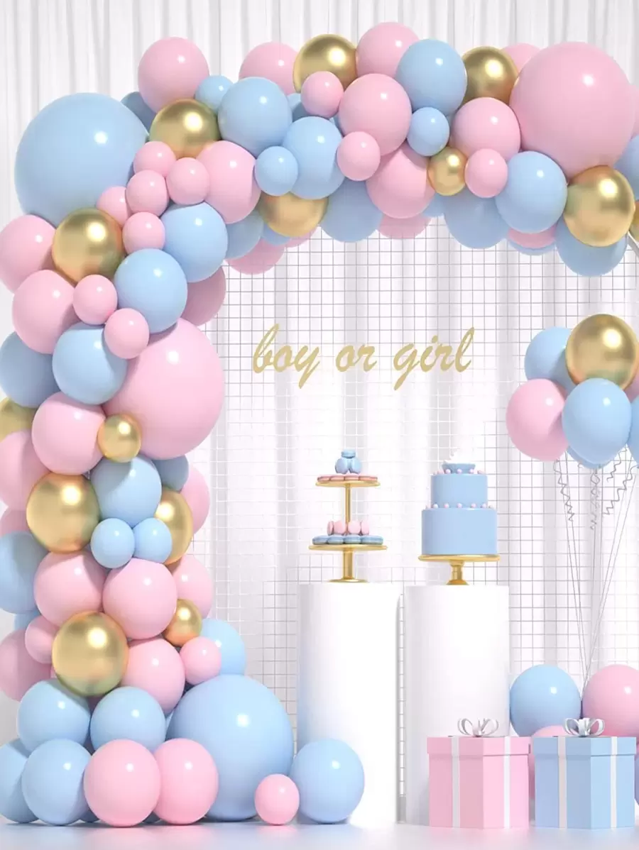 106 件淡蓝色和粉色乳胶气球花环拱门套件适用于毕业典礼、生日、婚礼、周年纪念、庆典、派对装饰 - 彩色 - 查看 1