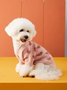 UFBemo 1pc Pet Sweater, Heart Pattern Cardigan, Cute Style, Suitable For Teddy, Bichon Frise, Maltese Cats And Small Dogs