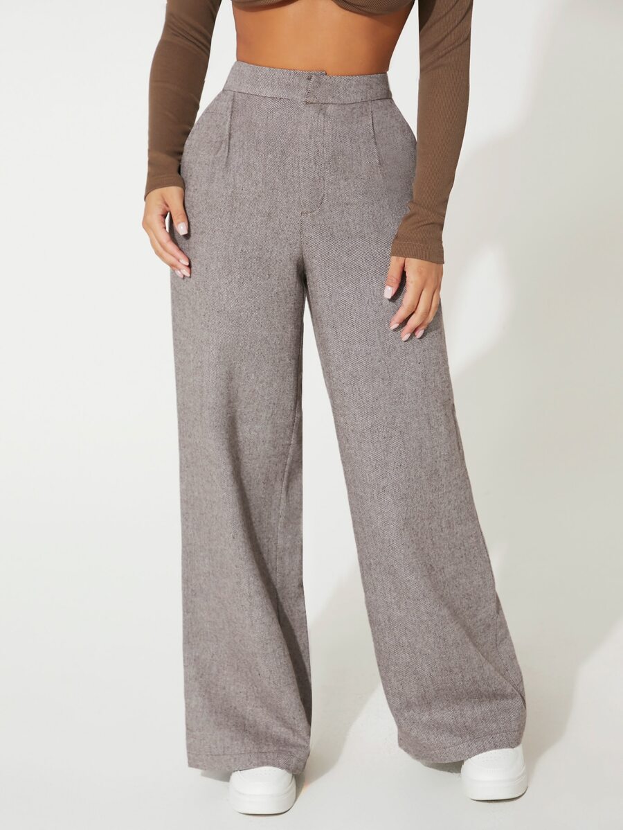 SHEIN PETITE High Waist Wide Leg Trousers - Grey - View 1