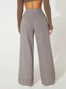 SHEIN PETITE High Waist Wide Leg Trousers - Grey - View 2