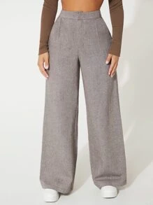SHEIN PETITE High Waist Wide Leg Trousers - Grey - View 5