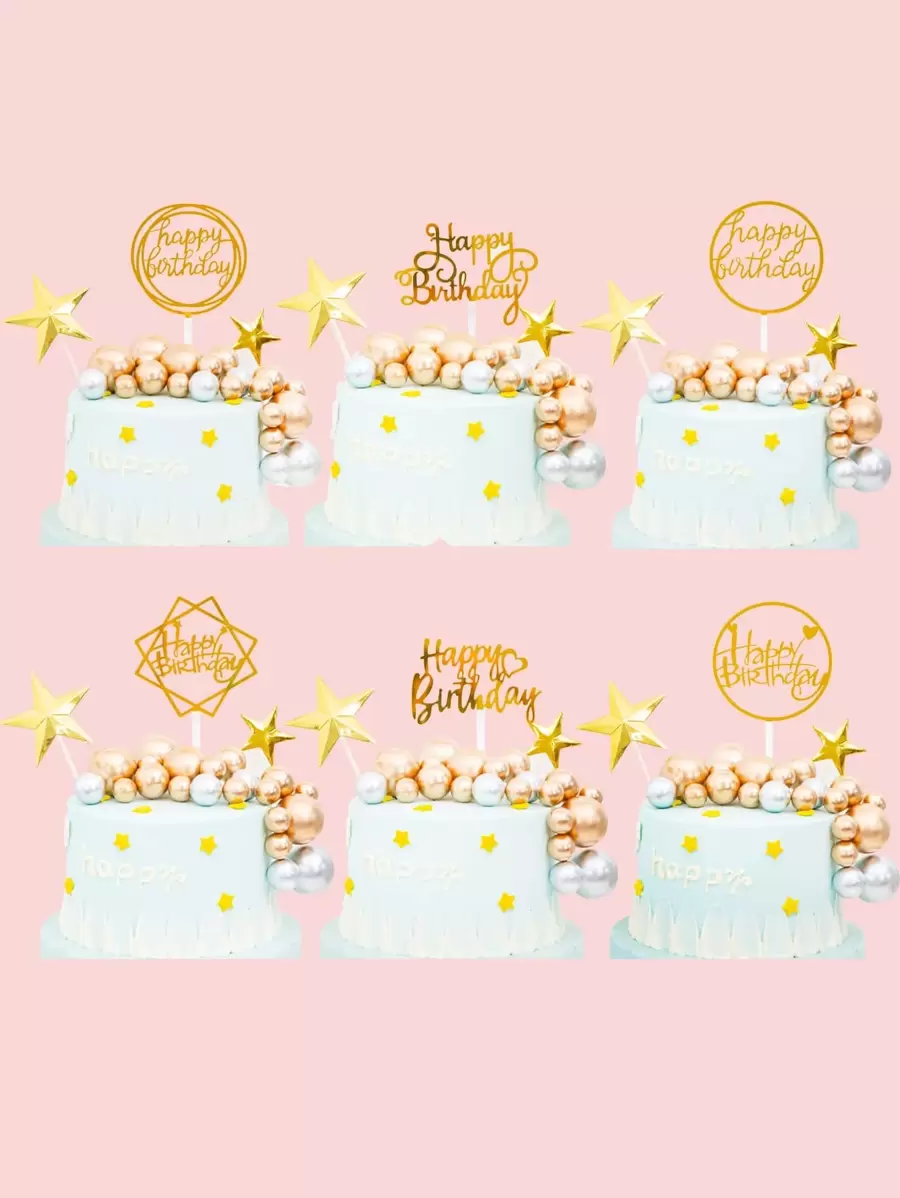 6pcs Birthday Cake Topper,Christmas - Gold - View 1